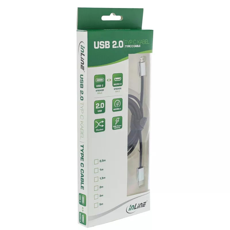 InLine USB 2.0 Cable, USB-C male / Micro-B male, black/alu, flexible, 1.5m
