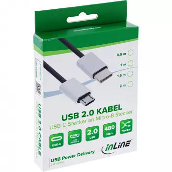 InLine USB 2.0 Cable, USB-C male / Micro-B male, black/alu, flexible, 0.5m