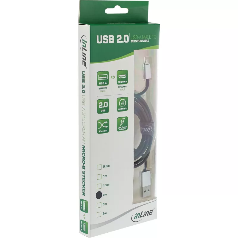 InLine Micro-USB 2.0 Cable, USB Type A / Micro B M/M, black/alu, flexible, 2m