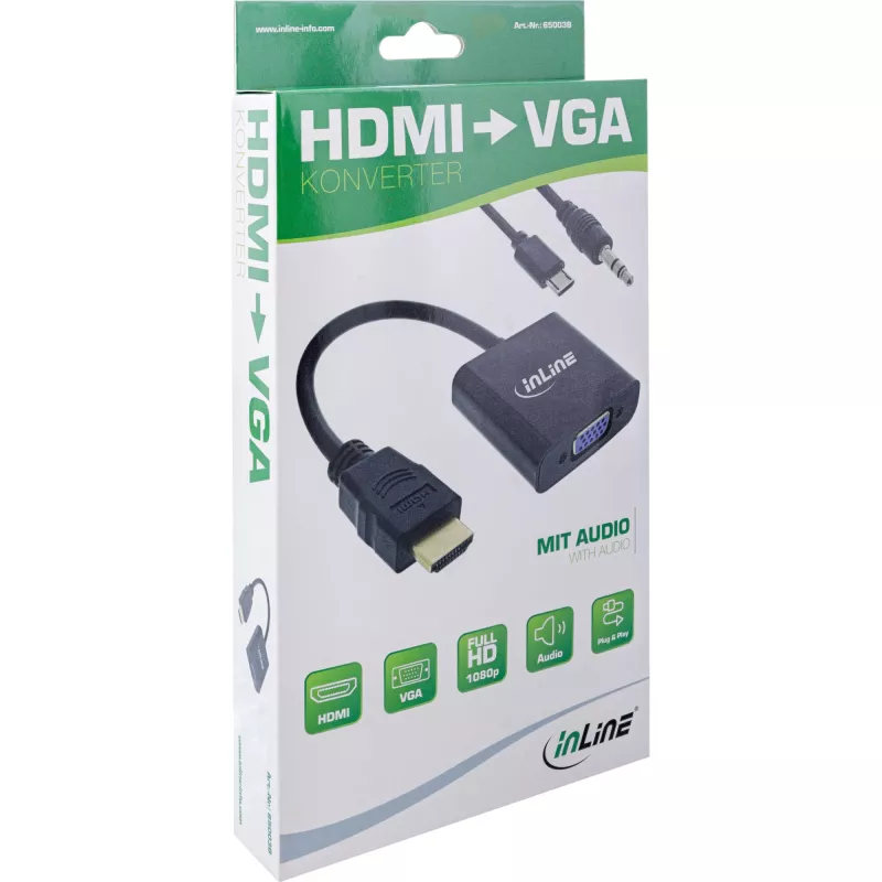InLine Converter Cable HDMI to VGA with Audio Active Video Converter Black