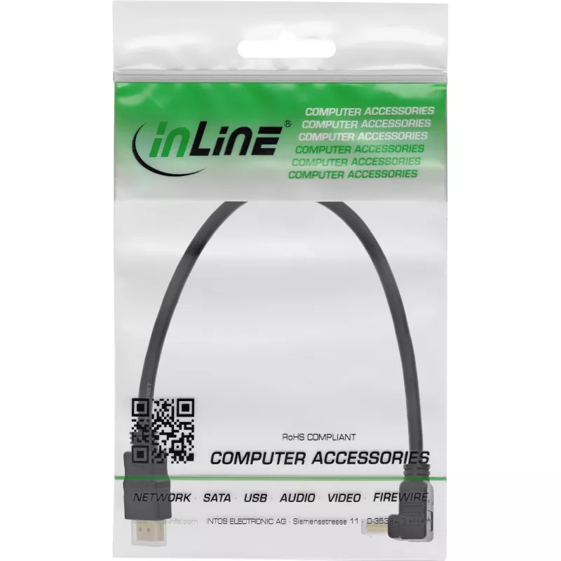 InLine High Speed HDMI Cable with Ethernet, angled, 0.3m