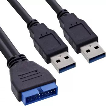 InLine USB 3.0 Premium Adapter Cable 2x USB A male / mainboard header, 0.40m