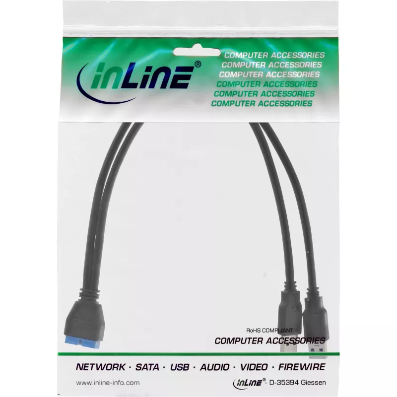 InLine USB 3.0 Premium Adapter Cable 2x USB A male / mainboard header, 0.40m