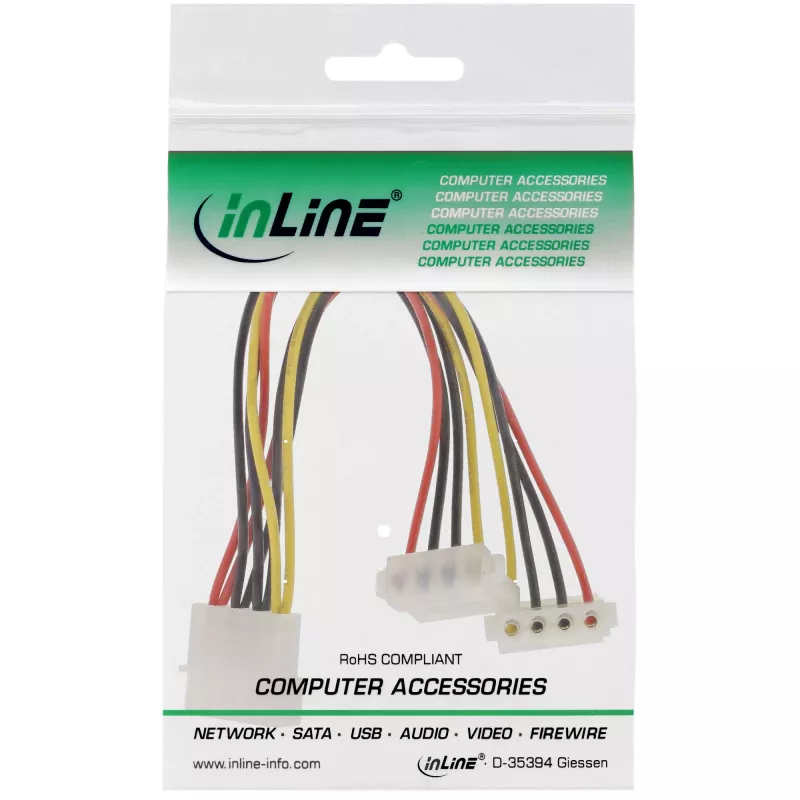 InLine Internal Power Y-Cable 1x 4pin Molex / 2x 4pin Molex angled 0.15m