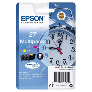 Epson Alarm clock Multipack 3-colour 27 DURABrite Ultra Ink, Cyan, Magenta, Yellow, Pigment-based ink, 3.6 ml, 1 pc(s), 300 pages, Multi pack