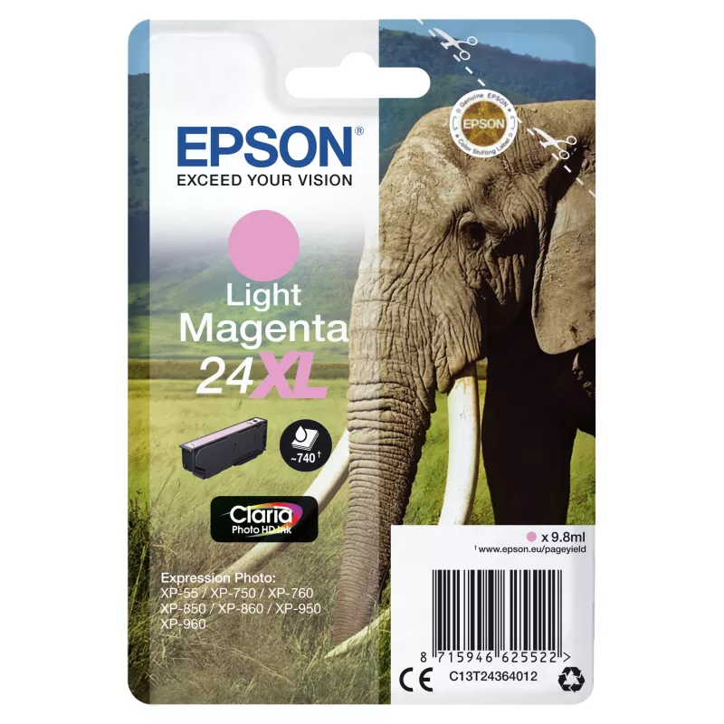Epson Elephant Singlepack Light Magenta 24XL Claria Photo HD Ink