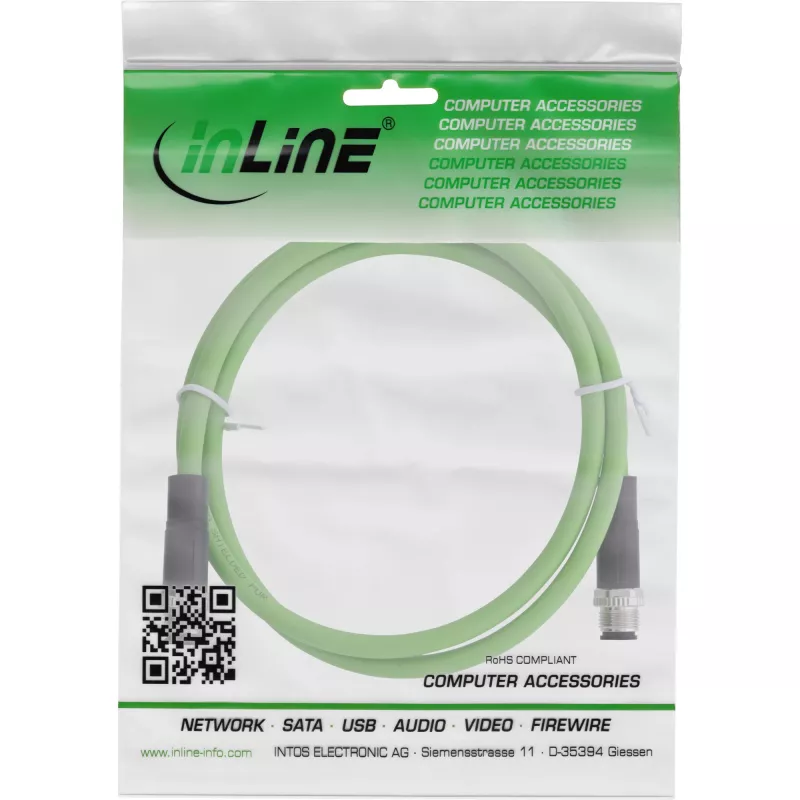 InLine Industrial network cable, M12 4-pin D-coded male/male, PUR 7.5m