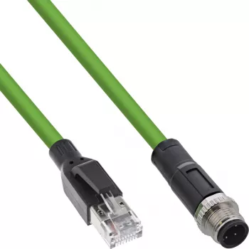 InLine Industrial network cable, M12 4-pin D-coded male plug to RJ45, PUR 2m