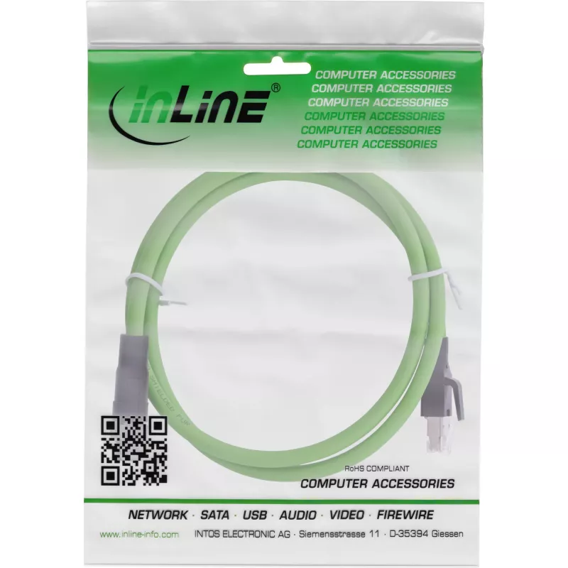 InLine Industrial network cable, M12 8-pin X-coded to RJ45 plug, Cat.6A PUR 2m