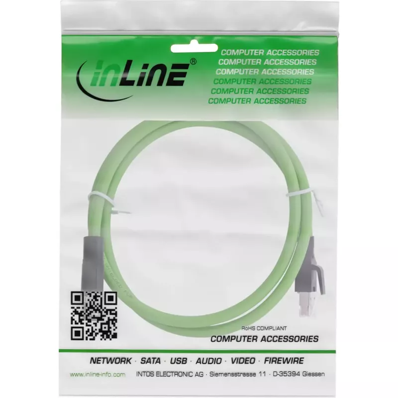 InLine Industrial network cable, M12 4-pin D-coded male plug to RJ45, PUR 1m