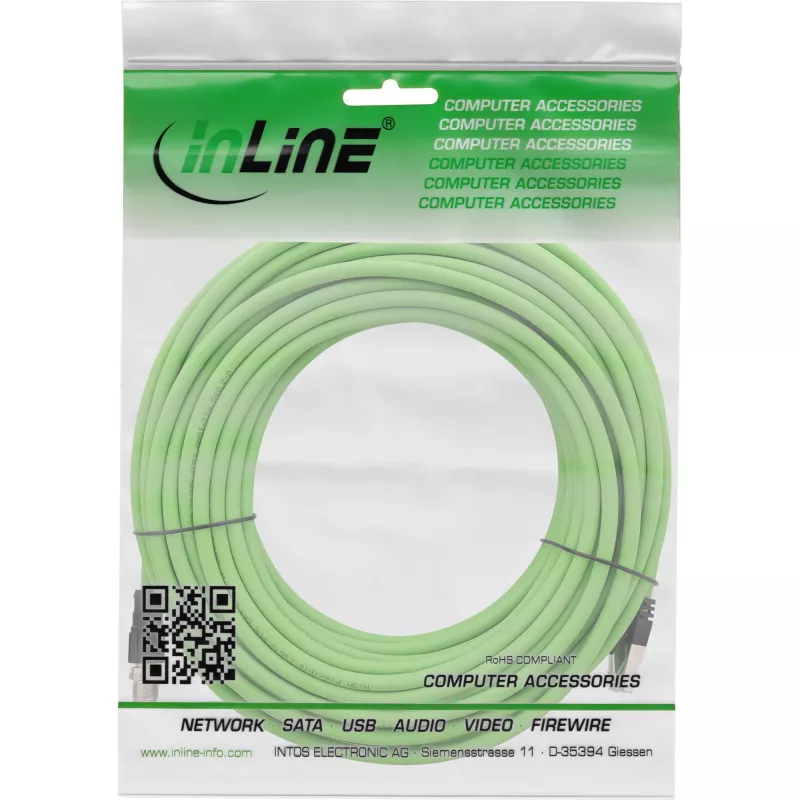 InLine Industrial network cable, M12 8-pin X-coded to RJ45 plug, Cat.6A PUR 10m