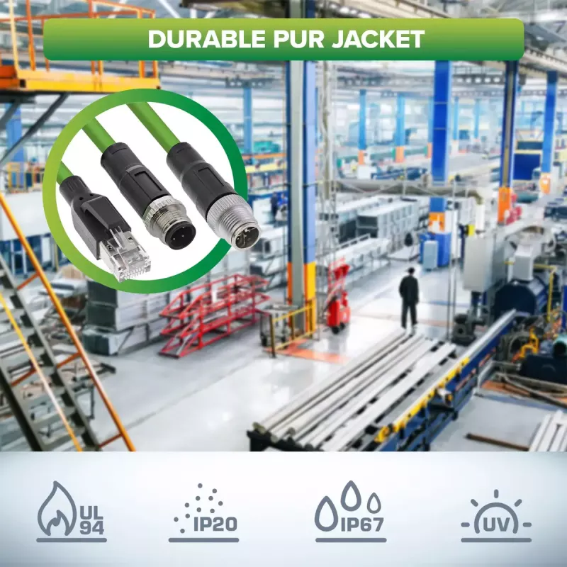 InLine Industrial network cable, M12 4-pin D-coded male plug to RJ45, PUR 5m