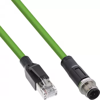 InLine Industrial network cable, M12 4-pin D-coded male plug to RJ45, PUR 10m