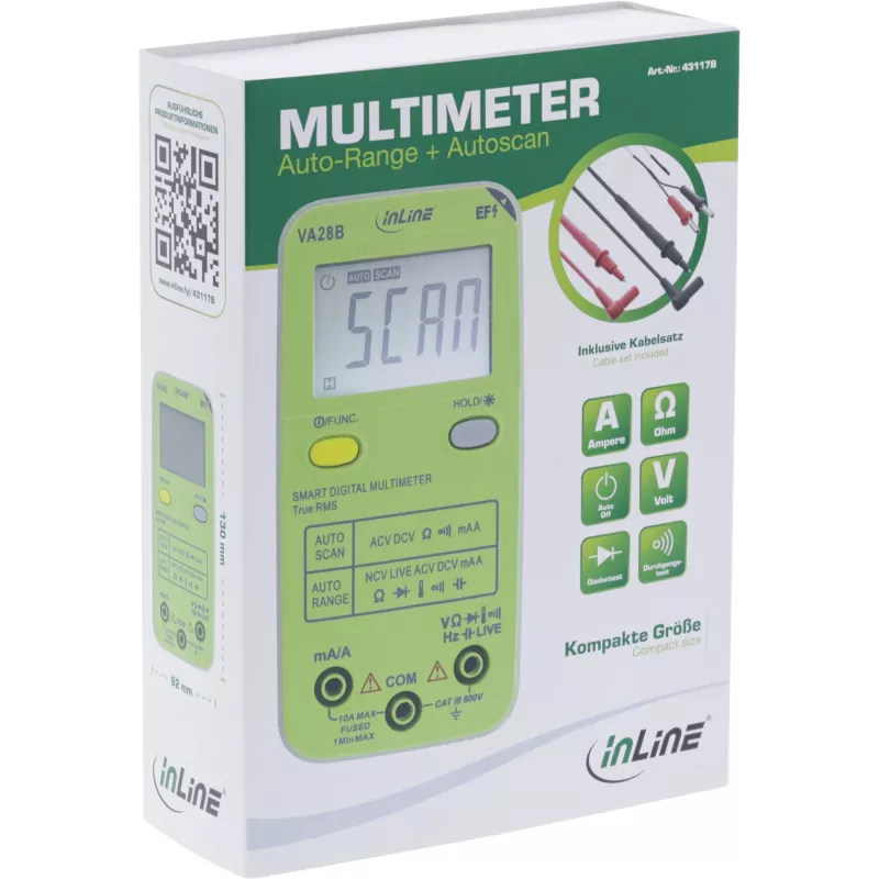 Multimeter InLine 43117B pocket-size with auto-range, autoscan, LCD 44×30 mm, AAA battery