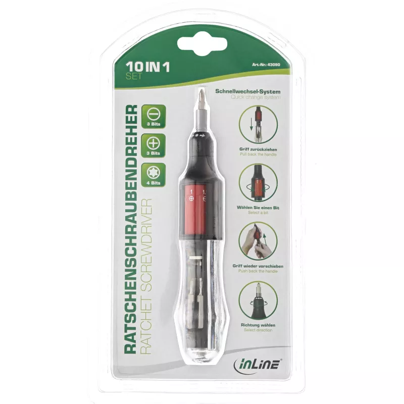 InLine Ratchet screwdriver 10in1 mini InLine 43090