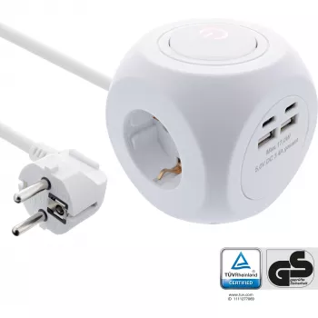 InLine Charging Cube InLine 16499A 3x earthing contact 2x USB-C 2x USB-A white 2m