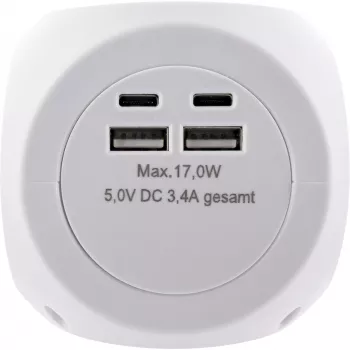 InLine Charging Cube InLine 16499A 3x earthing contact 2x USB-C 2x USB-A white 2m