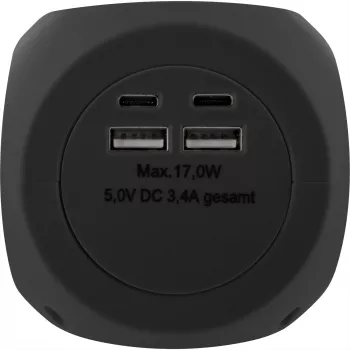 InLine Charging Cube InLine 16499B 3x earthing contact 2x USB-C 2x USB-A black 2m