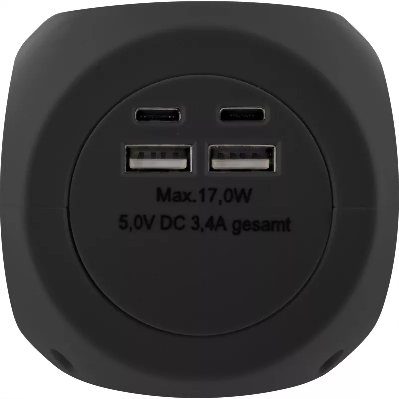 InLine Charging Cube InLine 16499B 3x earthing contact 2x USB-C 2x USB-A black 2m