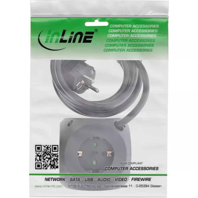 InLine Charging Cube InLine 16499B 3x earthing contact 2x USB-C 2x USB-A black 2m