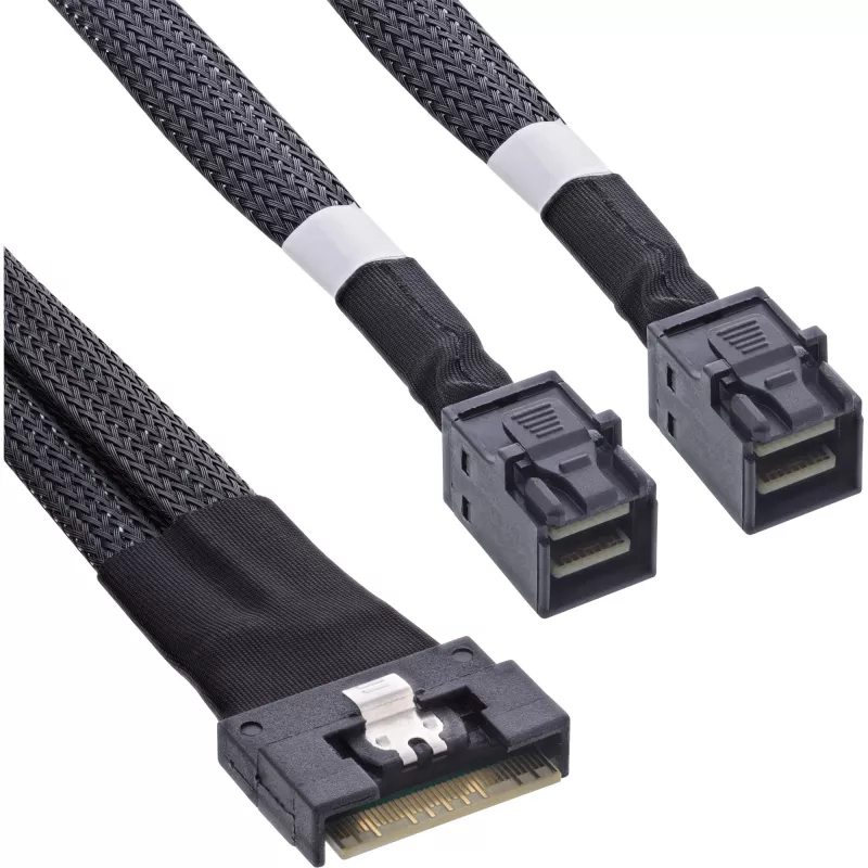 InLine Slim SAS cable, SFF-8654 8i to 2x SFF-8643, 1m