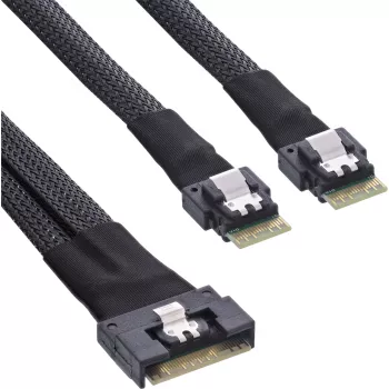 InLine Slim SAS cable, SFF-8654 8i to 2x SFF-8654 4i, 1m