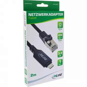 Network Cable InLine 33381A USB-C to RJ45 Cat6 2m Black