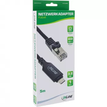 Network Cable InLine 33381B USB-C to RJ45 Gigabit 5m Black