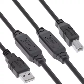 InLine USB 2.0 active cable, USB-A male to USB-B male, 20m, 20 m, USB A, USB B, USB 2.0, 0.48 Gbit/s, Black