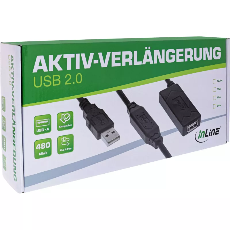 InLine USB 2.0 active extension USB-A male/female 25m 0.48 Gbit/s