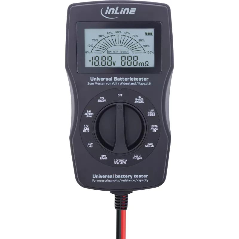 InLine Multifunction battery tester, measuring device with LCD display