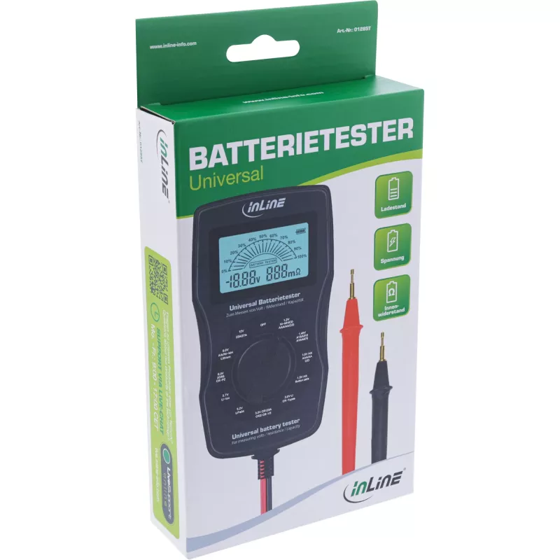 InLine Multifunction battery tester, measuring device with LCD display
