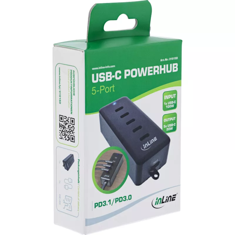 InLine USB-C extension 5-port 100W indoor charger universal compatibility