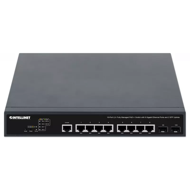 Intellinet 10-Port L2+ Fully Managed PoE++ Switch with 8 Gigabit Ethernet Ports and 2 SFP Uplinks