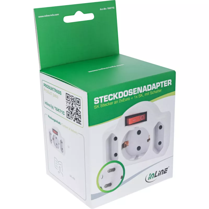 Power Plug Adapter Type F InLine 16471C 2x Type C + Type F White