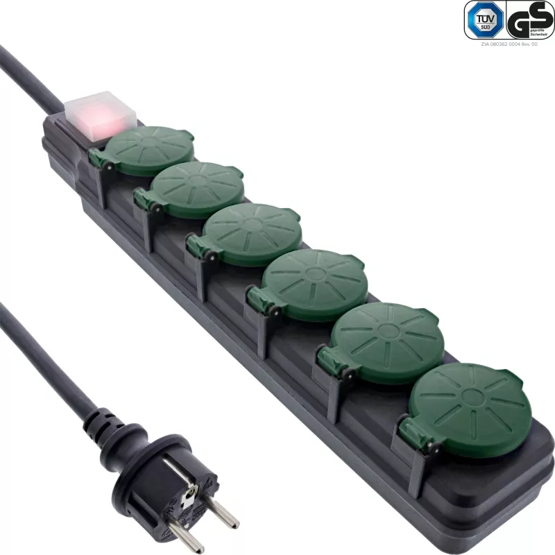 InLine 16496T power extension 10 m 6 AC outlet(s) Indoor/outdoor Black, Green