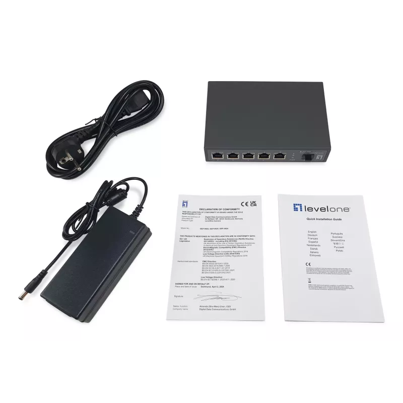 LevelOne GEP-0625 network switch Unmanaged 2.5G Ethernet (100/1000/2500) Power over Ethernet (PoE) Black