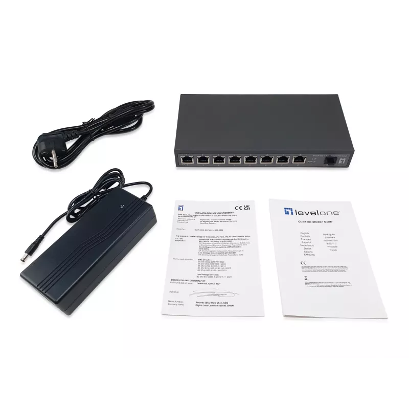 LevelOne GEP-0925 network switch Unmanaged 2.5G Ethernet (100/1000/2500) Power over Ethernet (PoE) Black