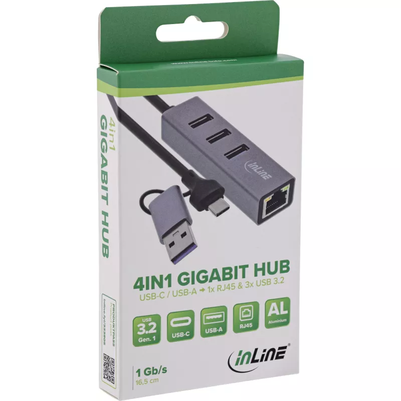 InLine 33380S interface hub USB 3.2 Gen 1 (3.1 Gen 1) Type-A + Type-C 5000 Mbit/s Grey