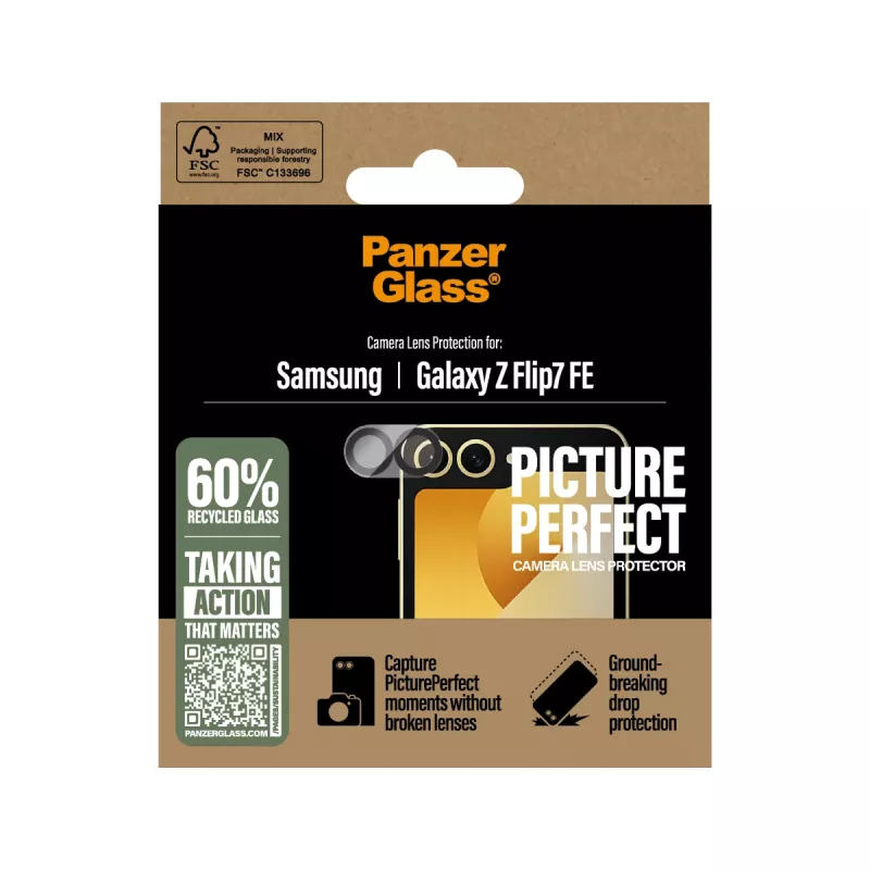 Camera lens protector PanzerGlass PicturePerfect for Samsung Galaxy Z Flip7 FE — tempered glass, silicone, transparent, 1 pc
