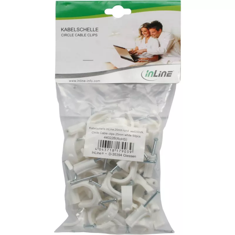 Cable clamp InLine 8 mm, round, plastic, white — pack of 50