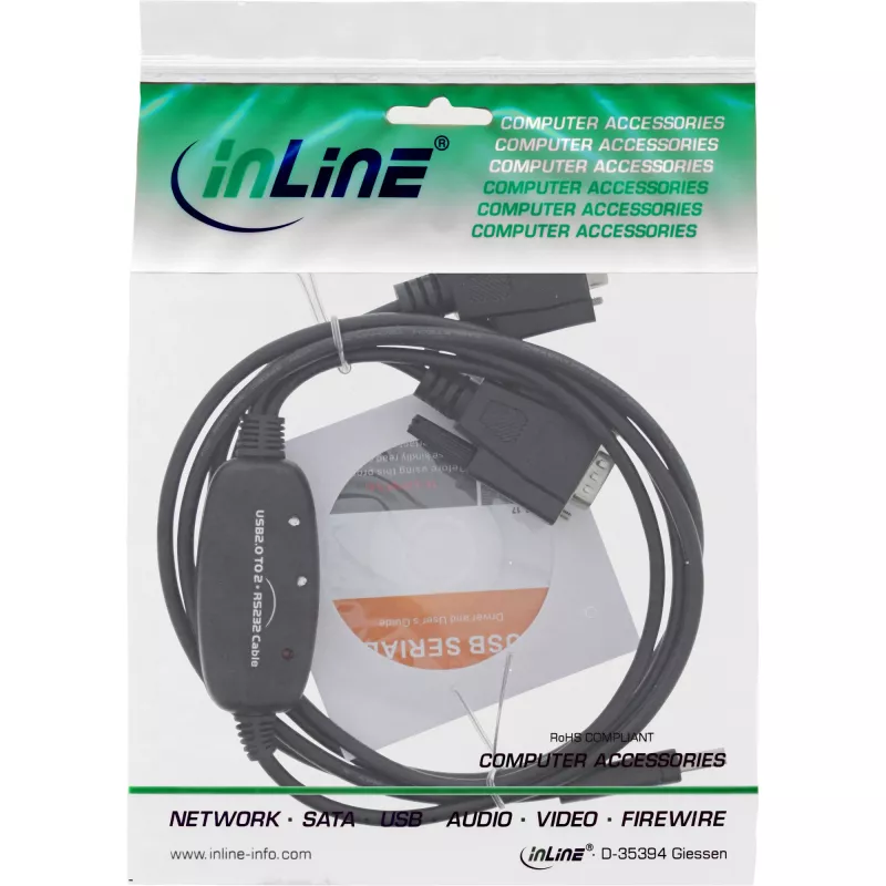 InLine USB 2.0 to 2x Serial Adapter Cable USB Type A to 2x 9 Pin SubD male 1.5m