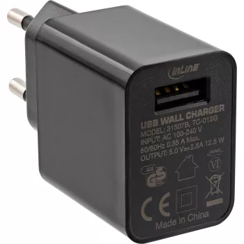InLine USB Power Adapter Single, 100-240V to 5V/2.5A, black