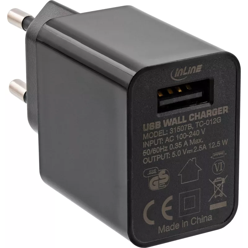 InLine USB Power Adapter Single, 100-240V to 5V/2.5A, black