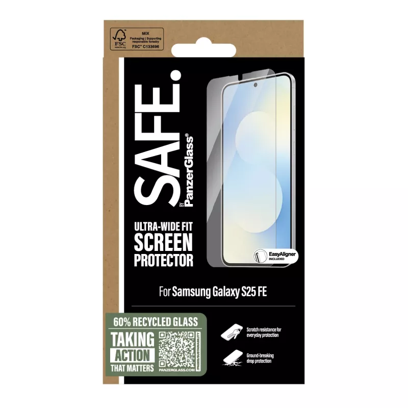PanzerGlass SAFE. by ® Screen Protector Samsung Galaxy S25 FE 5G | Ultra-Wide Fit w. EasyAligner