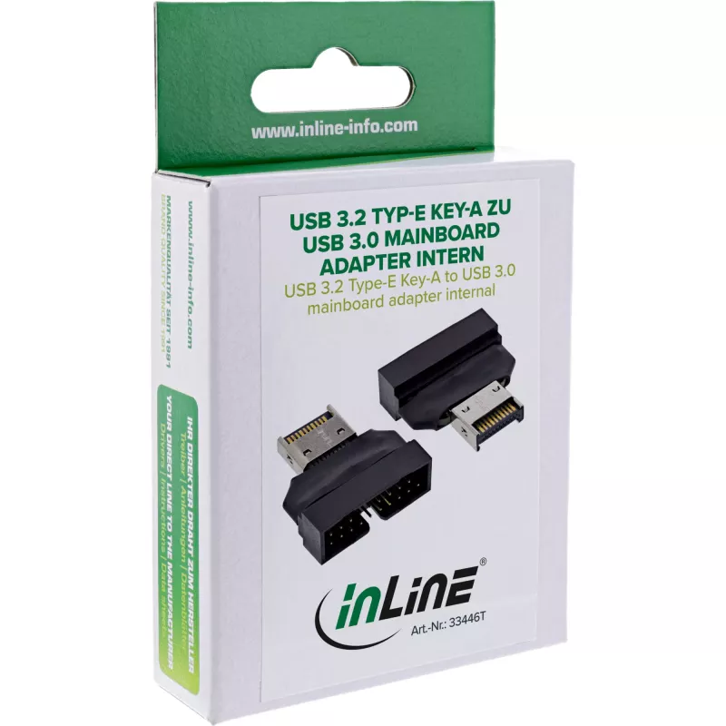 InLine 33446T cable gender changer USB Type-E Key A, 20-pin USB 3.0 header, 19-pin Black