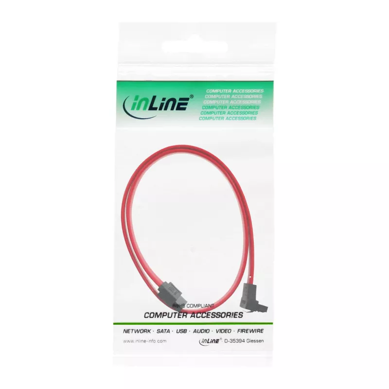 InLine SATA Cable for 150 / 300 / 600 S-ATA links angled with latches 90° 0.5m