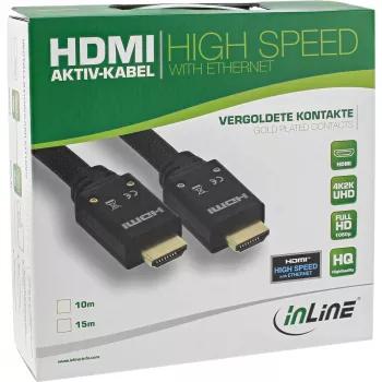 InLine HDMI Active cable, HDMI-High Speed with Ethernet, M/M, Nylon braid, 15m