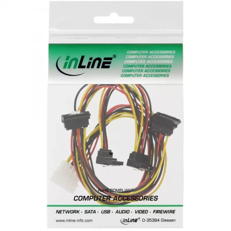 InLine Internal Power Y-Cable 1x Molex / 4x SATA angled with latches 0.40+0.55m