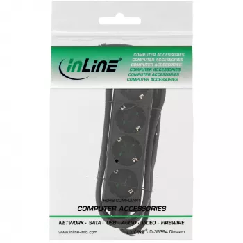 InLine Socket strip, 4-way earth contact CEE 7/3, black, 3m